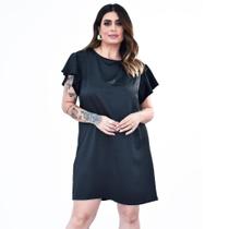 Vestido Curto Manga Godê Cetim Zebelin Plus Size 42 Ao 52