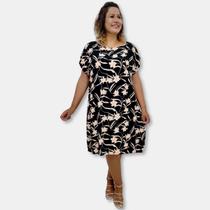 Vestido Curto Manga Japonesa Viscolinho Estampado Plus Size