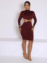 Vestido Curto Manga Longa Cavado na Cintura