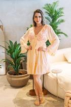 Vestido Curto Manga Longa Decote V Cordão Crepe GE00600 Rosa