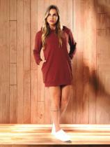 Vestido Curto Manga Longa e Capuz Confortável Reziê
