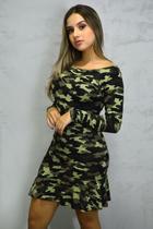 Vestido Curto Manga Longa Estampa Militar F081 - Vitrine Collection