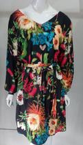 Vestido curto manga longa estampado