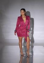 Vestido Curto Manga Longa Laço Amarração Cintura