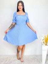 Vestido curto plissado lisa manga curto 1046 Vestido curto plissado lisa manga curto 1046