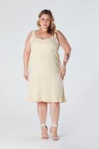 Vestido Curto Plus Size Alça Larga Barra Levemente com Babado Viscolinho Manteiga Cora