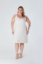 Vestido Curto Plus Size Alça Larga Barra Levemente com Babado Viscolinho Off White Cora