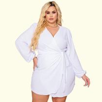 Vestido Curto Plus Size Com Amarração Social Luxo Transpassado Envelope