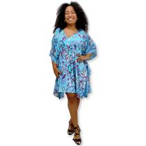 Vestido curto Plus Size Kaftan Indiana Estilo Seda Estampada