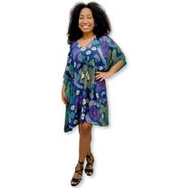 Vestido curto Plus Size Kaftan Indiana Estilo Seda Estampada