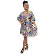 Vestido curto Plus Size Kaftan Indiana Estilo Seda Estampada