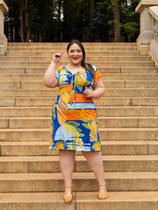 Vestido Curto Plus Size Lacinho Drapeado no Decote Estampado