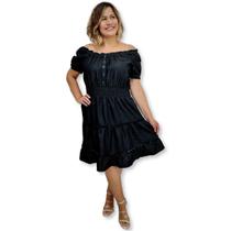 Vestido Curto Plus Size Manga Curta Rodado Estilo Jeans
