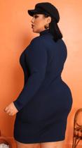 Vestido curto Plus Size Manga longa cacharrel gola alta