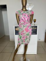 Vestido Curto Plus Size Moda Evangélica Malha Canelada Estampa Exclusiva Veste 38/40