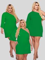 Vestido Curto Plus Size Mula Manca Verde Natal Manga Godê Elástico Ajustável