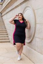 Vestido Curto Plus Size Mullet Decote Em V Faixa Lateral Vestido Curto Plus Size Mullet Decote Em V Faixa Lateral
