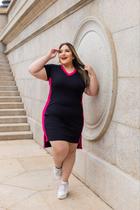 Vestido Curto Plus Size Mullet Decote Em V Faixa Lateral