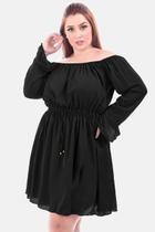 Vestido Curto Rodado Feminino Plus Size Ombro a Ombro Manga Longa Forrado Elástico na Cintura Tamanhos Grandes 46 ao 56