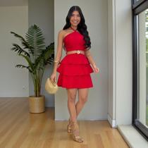 Vestido Curto Saia Babado Abertura Laterais cor:Vermelhotamanho:Unico