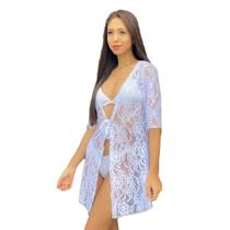 Vestido Curto Saída De Praia Feminino Com Manga Renda Verão Vestido Curto Saída De Praia Feminino Com Manga Renda Verão