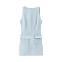 Vestido Curto Sem Mangas Com Decote Redondo E Cinto Para Mulheres, Moda Primavera Elegante 2024