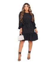 Vestido Curto Soltinho Babado Manga Longa Princesa Luxo