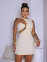 Vestido Curto Tecido Montaria Recorte Pingente Coração