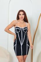 Vestido Curto Top Meia Taça Costura em Corset