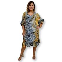 Vestido Curto Toque de Seda Indiana Manga Curta Plus Size