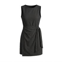 Vestido Curto Transpassado Preto Modelagem Envelope com Saia Fechada Vestido Curto Transpassado Preto Modelagem Envelope com Saia Fechada