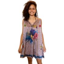 Vestido Curto Trapézio Indiano Bordado Moda Plus Size