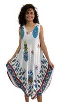 Vestido Curto Trapézio Regata Viscose Estampado Moda Boho405