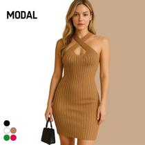 Vestido Curto Tricot Modal Decote Cruzado
