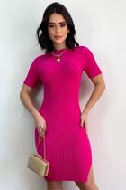 Vestido Curto Tricot Modal Manga Curta Com Fenda Vestido Curto Tricot Modal Manga Curta Com Fenda-Preto