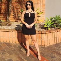 Vestido Curto Verão Em Alfaiataria Festa Costa Nua Alcinha Ajustavel Preto
