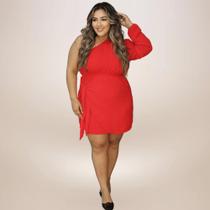 Vestido Curto Vermelho Plus Size Envelope Natal Mula Manca Manga Bufante Vestido Curto Vermelho Plus Size Envelope Natal Mula Manca Manga Bufante