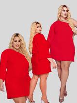 Vestido Curto Vermelho Plus Size Mula Manca Manga Godê Ajustável Natal Jovial