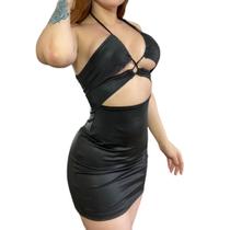 Vestido Curto Vinil Cirrê Aberto Atrás Decote Z26 Vestido Curto Vinil Cirrê Aberto Atrás Decote Z26