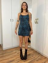 Vestido curto vintage justo estampado azul alças finas azul petróleo tamanho p Vestido curto vintage justo estampado azul alças finas azul petróleo tamanho p