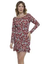 Vestido Curto Viscolycra Decotado Manga Longa Paisley F081