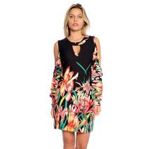 Vestido Curto Viscolycra Manga Longa Ombro Nu Tropical