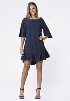 Vestido Curto Viscose Babado Azul Marinho