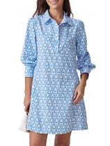 Vestido D-Sun Floral Mini feminino de manga comprida de algodão azul claro Vestido D-Sun Floral Mini feminino de manga comprida de algodão azul claro