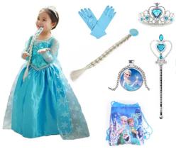 Vestido Da Frozen Infantil kit Completo/7 itens - Disney