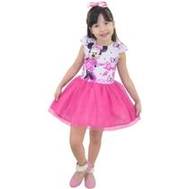 Vestido da Minnie Rosa Saia de Tule(Tutu) Com Glitter