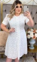 Vestido Damaris Branco Plus Size Midi Renda Moda Evangélica