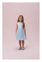 Vestido de Alça com Tule e Laços Azuis Petit Cherie