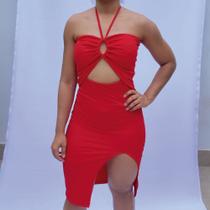 Vestido de Alça Decotado com Abertura - Tamanho Único
