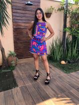 Vestido de alcinha estampado com zíper nas costas com estampa colorida tamanho único